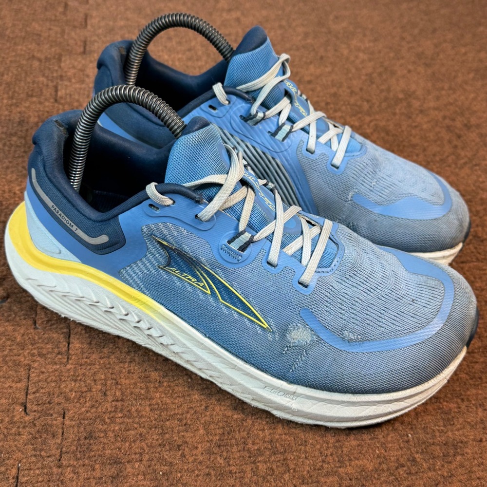 Altra Paradigm 7 Womens Running Shoes Blue Yellow Wide Size 8.5 AL0A85N7440 C+